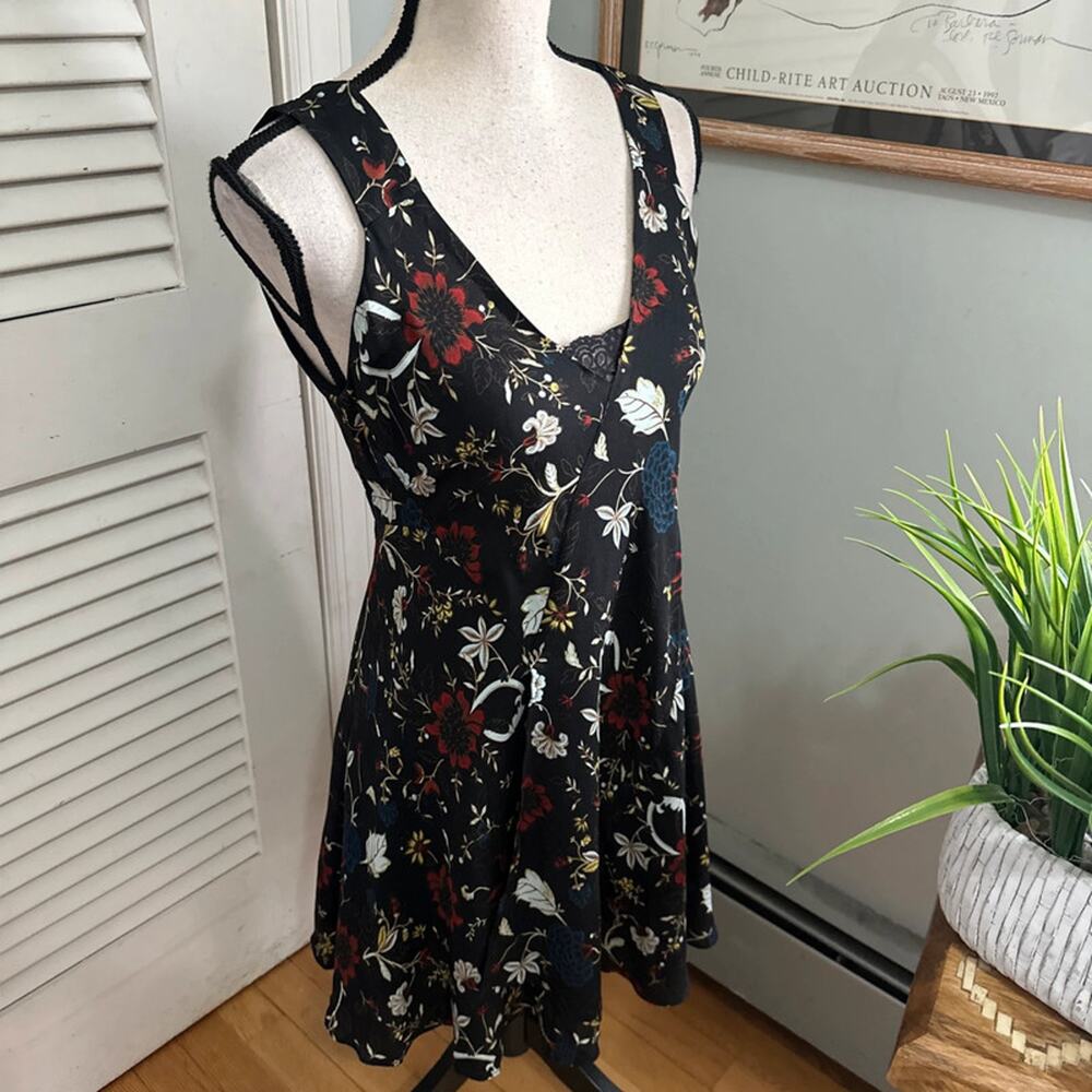 ALC Dress 2 Black Floral Silk Reid Fit Flare Dark Romantic Coquette - Picture 2 of 8